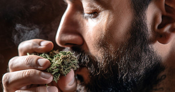 man smelling bud