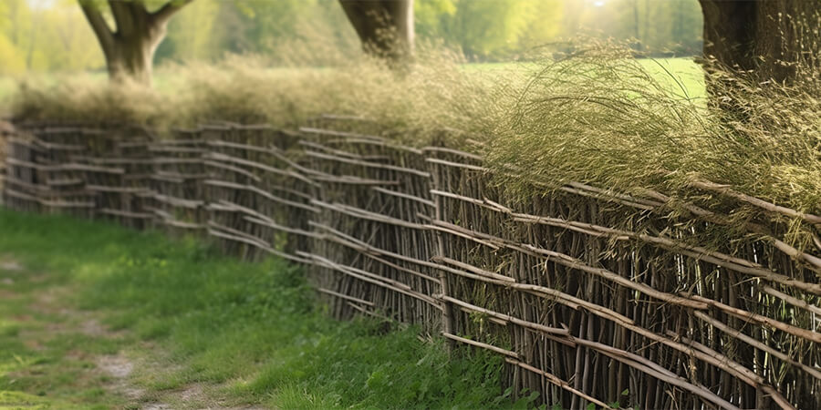 Willow fence with plants behind it